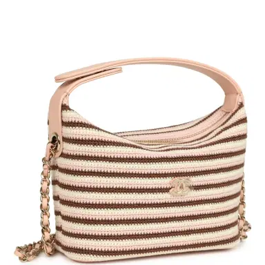 Chanel Chanel Mini Hobo Pouch with Chain Light Pink, Brown and White Crochet and Lambskin Light Gold Hardware | Thumbnail 2 Chanel Chanel Mini Hobo Pouch with Chain Light Pink, Brown and White Crochet and Lambskin Light Gold Hardware | Thumbnail 2