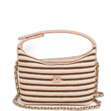 Chanel Chanel Mini Hobo Pouch with Chain Light Pink, Brown and White Crochet and Lambskin Light Gold Hardware | Thumbnail 1 Chanel Chanel Mini Hobo Pouch with Chain Light Pink, Brown and White Crochet and Lambskin Light Gold Hardware | Thumbnail 1