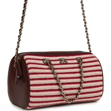 Chanel Chanel Mini Timeless Classic Barrel Bag with Chain Burgundy Multi Crochet and Burgundy Lambskin Light Gold Hardware | Thumbnail 2 Chanel Chanel Mini Timeless Classic Barrel Bag with Chain Burgundy Multi Crochet and Burgundy Lambskin Light Gold Hardware | Thumbnail 2