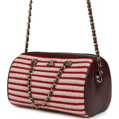 Chanel Chanel Mini Timeless Classic Barrel Bag with Chain Burgundy Multi Crochet and Burgundy Lambskin Light Gold Hardware | Thumbnail 5 Chanel Chanel Mini Timeless Classic Barrel Bag with Chain Burgundy Multi Crochet and Burgundy Lambskin Light Gold Hardware | Thumbnail 5