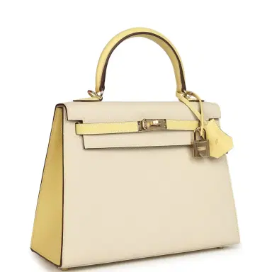 HERMÈS Hermes Special Order (HSS) Kelly Sellier 25 Craie and Jaune Poussin Epsom Gold Hardware | Thumbnail 2
