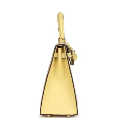 HERMÈS Hermes Special Order (HSS) Kelly Sellier 25 Craie and Jaune Poussin Epsom Gold Hardware | Thumbnail 3