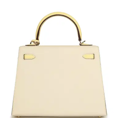 HERMÈS Hermes Special Order (HSS) Kelly Sellier 25 Craie and Jaune Poussin Epsom Gold Hardware | Thumbnail 4