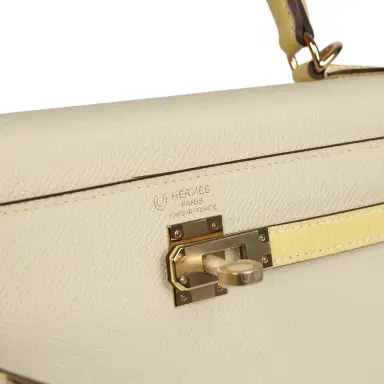 HERMÈS Hermes Special Order (HSS) Kelly Sellier 25 Craie and Jaune Poussin Epsom Gold Hardware | Thumbnail 7