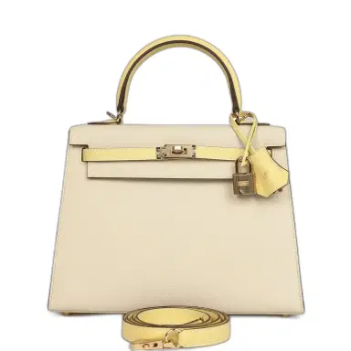 HERMÈS Hermes Special Order (HSS) Kelly Sellier 25 Craie and Jaune Poussin Epsom Gold Hardware | Thumbnail 1