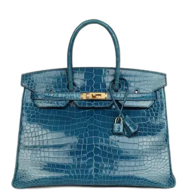 HERMÈS Pre-owned Hermes Birkin 35 Mykonos Shiny Porosus Crocodile Gold Hardware | Thumbnail 1 HERMÈS Pre-owned Hermes Birkin 35 Mykonos Shiny Porosus Crocodile Gold Hardware | Thumbnail 1