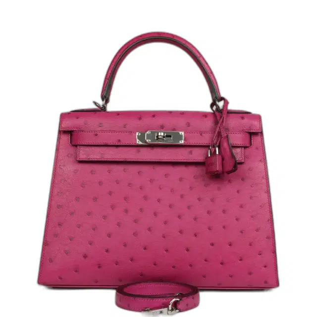 hermes Pre-owned Hermes Kelly Sellier 28 Rose Poupre Ostrich Palladium Hardware