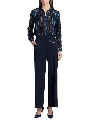 Elie Tahari Women's The Sarah Pleated-Front Straight-Leg Pants - Navy | Thumbnail 2 Elie Tahari Women's The Sarah Pleated-Front Straight-Leg Pants - Navy | Thumbnail 2