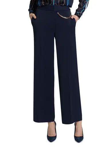 Elie Tahari Women's The Sarah Pleated-Front Straight-Leg Pants - Navy | Thumbnail 3 Elie Tahari Women's The Sarah Pleated-Front Straight-Leg Pants - Navy | Thumbnail 3