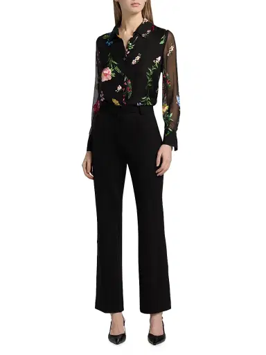 Elie Tahari Women's The Janice Floral Silk-Blend Blouse - Noir Denim Garden | Thumbnail 2 Elie Tahari Women's The Janice Floral Silk-Blend Blouse - Noir Denim Garden | Thumbnail 2