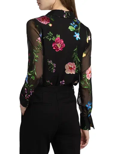 Elie Tahari Women's The Janice Floral Silk-Blend Blouse - Noir Denim Garden | Thumbnail 5 Elie Tahari Women's The Janice Floral Silk-Blend Blouse - Noir Denim Garden | Thumbnail 5