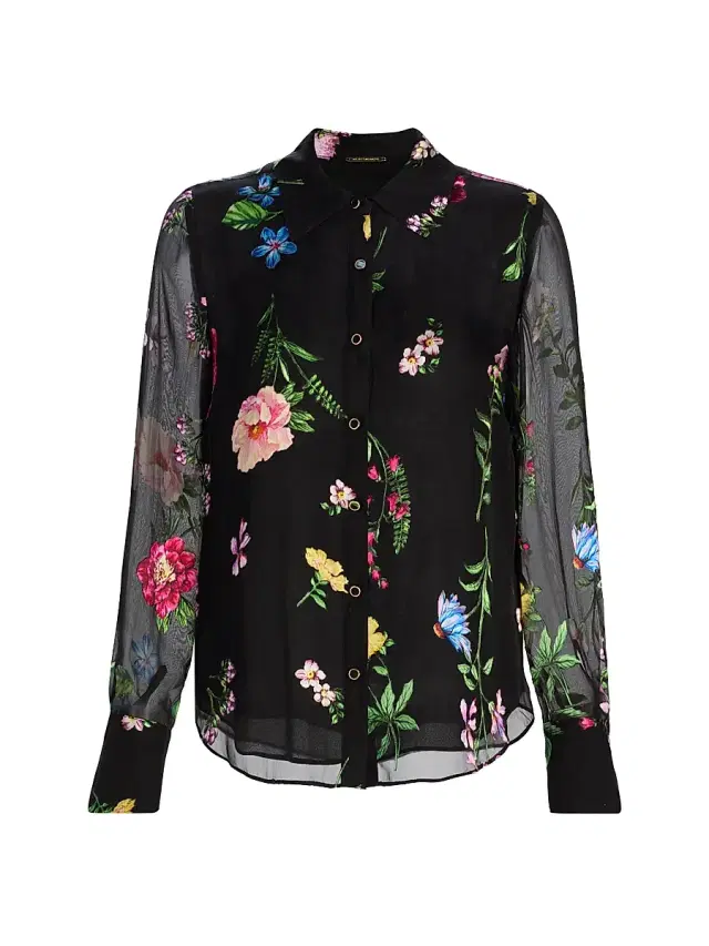 Women's The Janice Floral Silk-Blend Blouse - Noir Denim Garden
