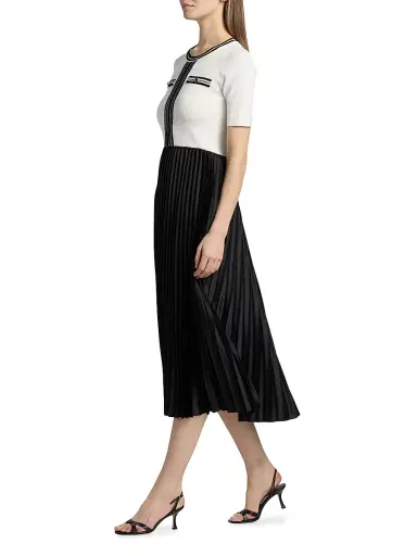 Elie Tahari Women's Spring The Mave Mixed Media Sweater Dress - Sky White And Noir | Thumbnail 2