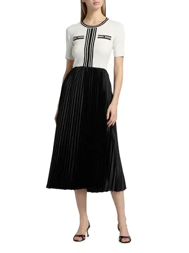 Elie Tahari Women's Spring The Mave Mixed Media Sweater Dress - Sky White And Noir | Thumbnail 3