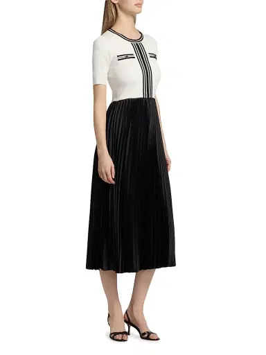 Elie Tahari Women's Spring The Mave Mixed Media Sweater Dress - Sky White And Noir | Thumbnail 4