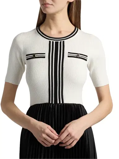 Elie Tahari Women's Spring The Mave Mixed Media Sweater Dress - Sky White And Noir | Thumbnail 6