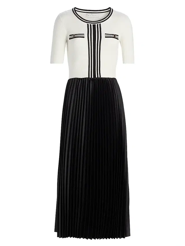 Elie Tahari Women's Spring The Mave Mixed Media Sweater Dress - Sky White And Noir