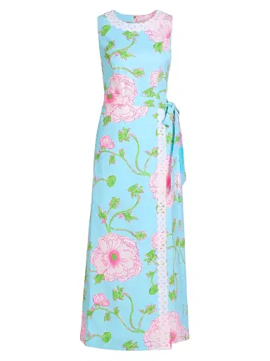 Lilly Pulitzer Women's Fresia Stretch Shift Maxi Dress - Fresh Water Blue - Size 8 | Thumbnail 1 Lilly Pulitzer Women's Fresia Stretch Shift Maxi Dress - Fresh Water Blue - Size 8 | Thumbnail 1
