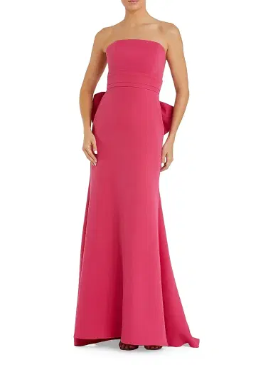 Mac Duggal Women's Crepe Bow Strapless Gown - Hot Pink - Size 12 | Thumbnail 1