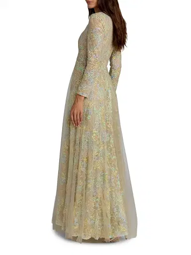 Mac Duggal Women's Embroidered Lace Fit-&-Flare Gown - Beige Multi - Size 18 | Thumbnail 2