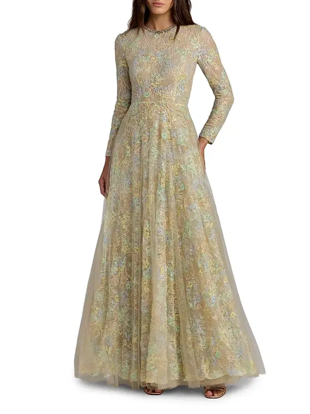 Mac Duggal Women's Embroidered Lace Fit-&-Flare Gown - Beige Multi
