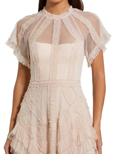 Mac Duggal Women's Mesh Ruffle Flutter-Sleeve Midi-Dress - Blush - Size 16 | Thumbnail 3 Mac Duggal Women's Mesh Ruffle Flutter-Sleeve Midi-Dress - Blush - Size 16 | Thumbnail 3