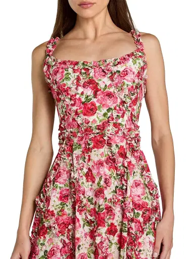Mac Duggal Women's Petite Floral Ruffled Square-Neck Cotton Maxi Dress - Pink Multi - Size Petite 10 | Thumbnail 3