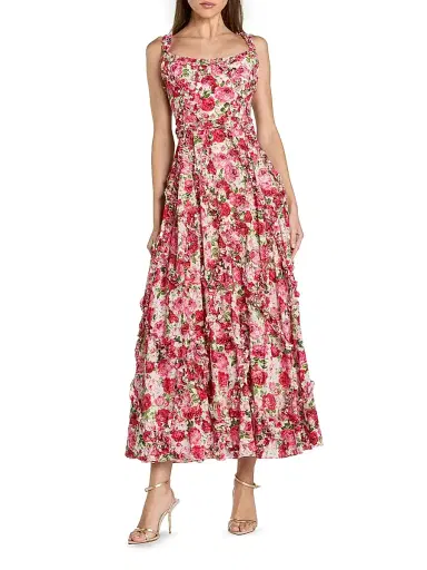 Mac Duggal Women's Petite Floral Ruffled Square-Neck Cotton Maxi Dress - Pink Multi - Size Petite 10 | Thumbnail 1