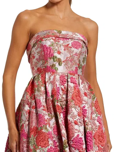 Mac Duggal Women's Floral Brocade Fit-&-Flare Strapless Midi-Dress - Pink Multi - Size 16 | Thumbnail 3