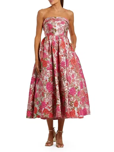 Mac Duggal Women's Floral Brocade Fit-&-Flare Strapless Midi-Dress - Pink Multi - Size 16 | Thumbnail 1