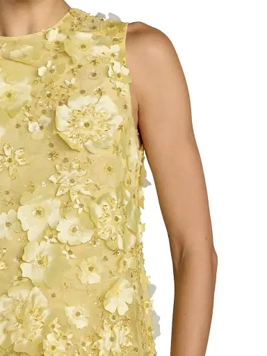 Mac Duggal Women's Floral-Embellished Mesh Trapeze Minidress - Yellow - Size Large | Thumbnail 3 Mac Duggal Women's Floral-Embellished Mesh Trapeze Minidress - Yellow - Size Large | Thumbnail 3
