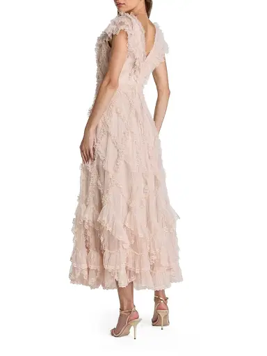 Mac Duggal Women's Mesh Ruffled V-Neck Midi-Dress - Blush | Thumbnail 2