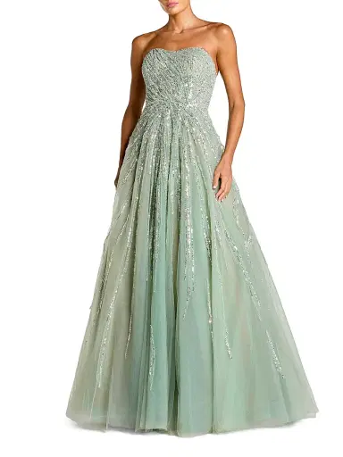 Mac Duggal Women's Embellished Mesh Strapless Ball Gown - Seafoam - Size 12 | Thumbnail 1 Mac Duggal Women's Embellished Mesh Strapless Ball Gown - Seafoam - Size 12 | Thumbnail 1