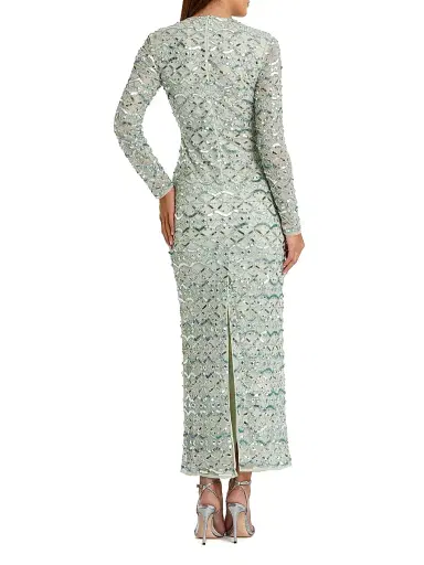 Mac Duggal Women's Geometric Embellished Mesh Column Gown - Jade - Size 16 | Thumbnail 2 Mac Duggal Women's Geometric Embellished Mesh Column Gown - Jade - Size 16 | Thumbnail 2