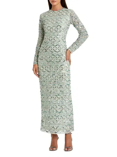 Mac Duggal Women's Geometric Embellished Mesh Column Gown - Jade - Size 16 | Thumbnail 1 Mac Duggal Women's Geometric Embellished Mesh Column Gown - Jade - Size 16 | Thumbnail 1