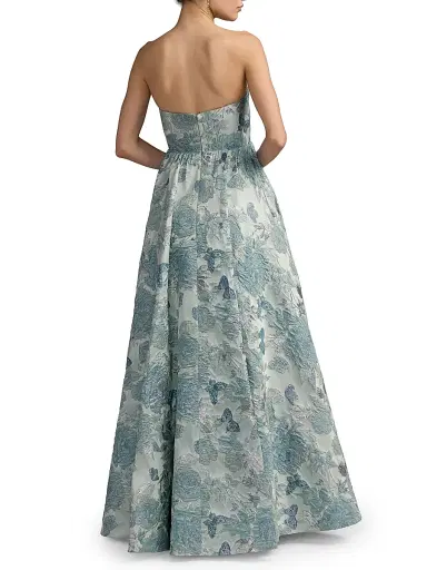 Mac Duggal Women's Floral Brocade Strapless Fit-&-Flare Gown - Seafoam - Size 16 | Thumbnail 2