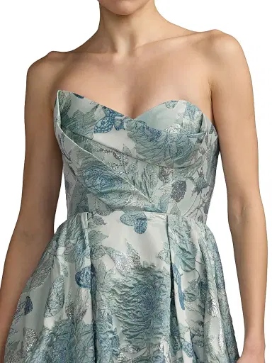 Mac Duggal Women's Floral Brocade Strapless Fit-&-Flare Gown - Seafoam - Size 16 | Thumbnail 3