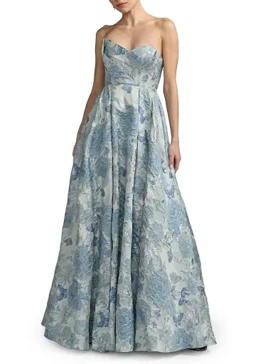 Mac Duggal Women's Floral Brocade Strapless Fit-&-Flare Gown - Seafoam - Size 16 | Thumbnail 1