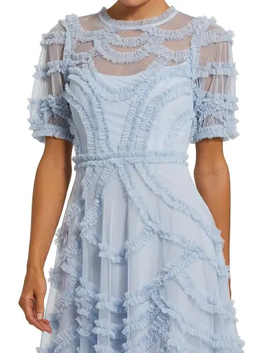Mac Duggal Women's Mesh Ruffle A-Line Midi-Dress - Periwinkle - Size 18 | Thumbnail 3 Mac Duggal Women's Mesh Ruffle A-Line Midi-Dress - Periwinkle - Size 18 | Thumbnail 3