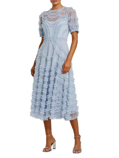 Mac Duggal Women's Mesh Ruffle A-Line Midi-Dress - Periwinkle - Size 18 | Thumbnail 1 Mac Duggal Women's Mesh Ruffle A-Line Midi-Dress - Periwinkle - Size 18 | Thumbnail 1