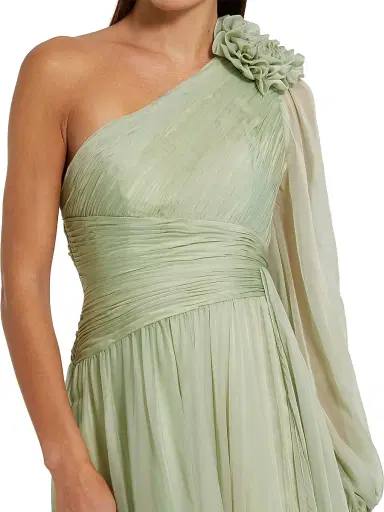 Mac Duggal Women's Appliqué Chiffon One-Sleeve Gown - Sage - Size 14 | Thumbnail 3 Mac Duggal Women's Appliqué Chiffon One-Sleeve Gown - Sage - Size 14 | Thumbnail 3