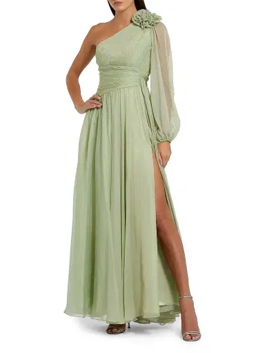 Mac Duggal Women's Appliqué Chiffon One-Sleeve Gown - Sage - Size 14 | Thumbnail 1 Mac Duggal Women's Appliqué Chiffon One-Sleeve Gown - Sage - Size 14 | Thumbnail 1