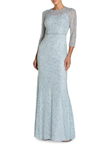 Mac Duggal Women's Embellished Lace Column Gown - Powder Blue - Size 14 | Thumbnail 1 Mac Duggal Women's Embellished Lace Column Gown - Powder Blue - Size 14 | Thumbnail 1