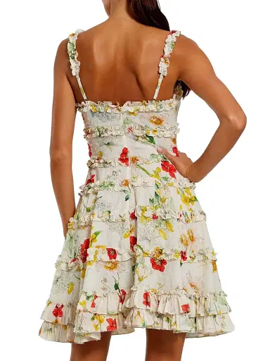 Mac Duggal Women's Floral Ruffle Scoopneck Minidress - Ivory Multi - Size 12 | Thumbnail 2