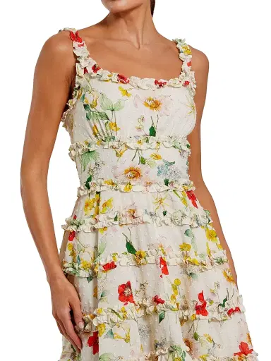 Mac Duggal Women's Floral Ruffle Scoopneck Minidress - Ivory Multi - Size 12 | Thumbnail 3