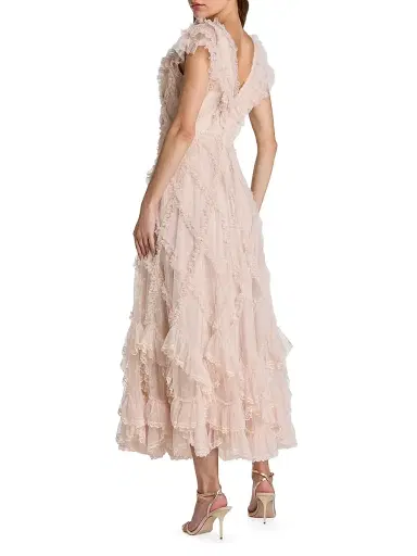 Mac Duggal Women's Petite Ruffled Mesh Cap-Sleeve Gown - Blush - Size Petite 12 | Thumbnail 2