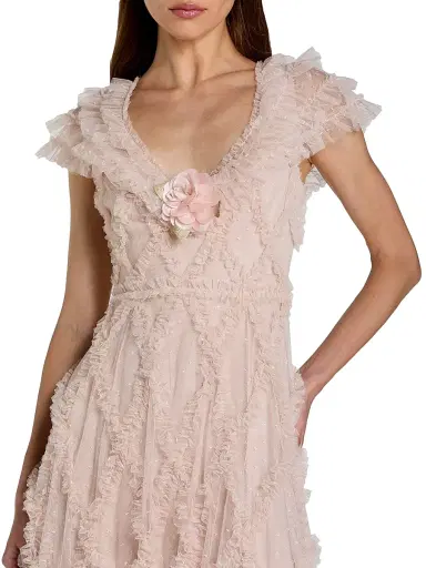 Mac Duggal Women's Petite Ruffled Mesh Cap-Sleeve Gown - Blush - Size Petite 12 | Thumbnail 3