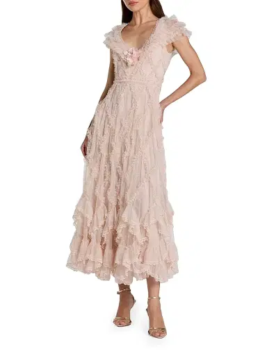 Mac Duggal Women's Petite Ruffled Mesh Cap-Sleeve Gown - Blush - Size Petite 12 | Thumbnail 1