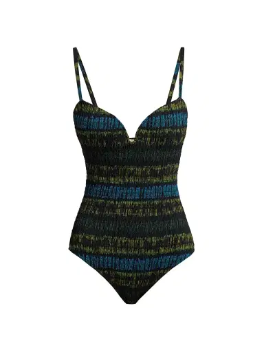 Ulla Johnson Women's Biarritz Smocked One-Piece Swimsuit - Lagoon - Size Large | Thumbnail 1