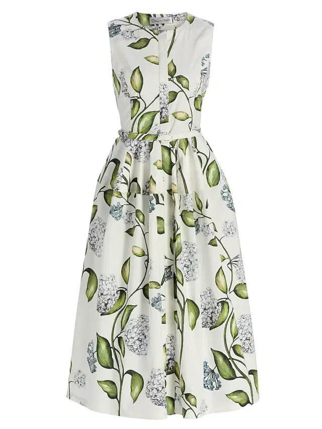 Women's Porcelain Flowers Poplin Day Dress - Denim White
